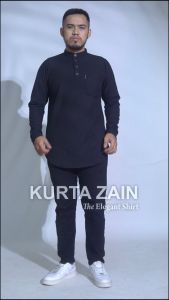 KHOIRUMMAH Koko Kurta Zain - Koko Pria Dewasa - Kurta kasual Lengan Panjang - Black