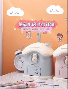 Rabbit House Saving Box Piggy Bank Gift Present with 3d Sticker Cute Children Kid 2023 New Product with Key Boys Girl