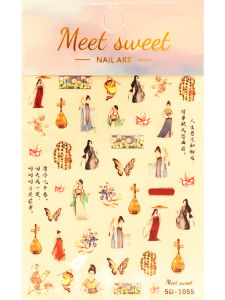 5D Relief Chinese Style Nail Art Stickers Ink Wash Boat Mountain Poem Lotus Flower Orchid Fairy Crane Calligraphy Nail Stickers