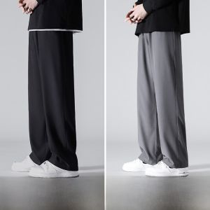 Ice Silk Mens Summer Thin Straight Leg Drapey West Pants Quick Dry Sport Casual Long Trousers Loose Fit Low Waist Long Pants