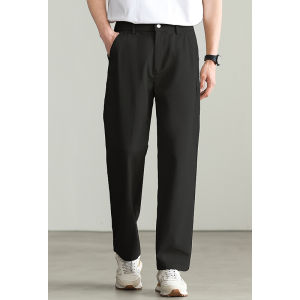 UBV | Cotton Texture White Straight Casual Pants for Commuting Summer 2025