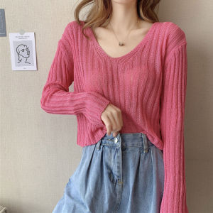 Cut Out Thin Knitwear Womens Long Sleeve Short Tops Loose and Lazy Style Spring & Fall Stylish Outwear Base Sweater