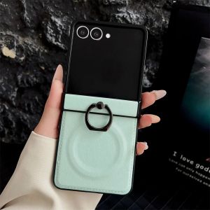 szhaiyu | PU Leather Phone Case For Samsung Z Flip 8 7 6 5 4 3 Flip8 Flip7 Flip6 Flip7FE 5G 360 Rotating Magnetic Ring Holder Back Cover