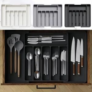 Kitchen spoon and fork organizer cutlery expandable plastic utensils holder drawer accessories