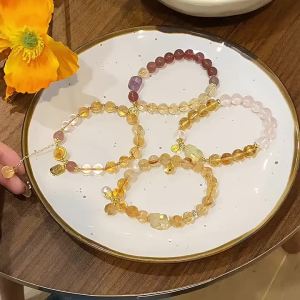 Bertuah Pixiu Kristal Kuning Citrine Yellow Tower Crystal Rantai Tangan Wanita R a Cina Baru Pink Crystal Manik Gelang Nafu Hiasan Tangan