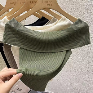 White One-Shoulder Short-Sleeve Chic T-Shirt Womens Summer Fashion Knitted Base Layer Shirt Korean Style Slim Fit Knitwear