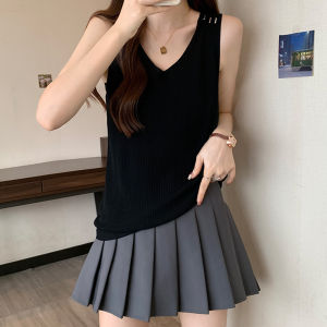 Outwear V-neck Strap Womens Plus Size Plus Size Ladies Loose Slim Looking Sleeveless Tops 2024 Summer New Inner Wear Vest