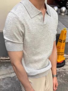 OUMULONG | V-Neck Knit Polo Shirt for Men