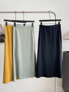 Elegant High Waist A-Line Skirt Womens Summer New Style Slit Slimming Midi Skirt Korean Version Long Pure Color Commute