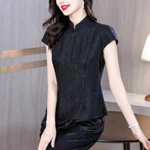 MAIMEI | Elegant Short Style Chinese Cheongsam Crack Pattern Womens Top High-End Brand Xiangyun Silk Commute Style Korean Fit Bodycon