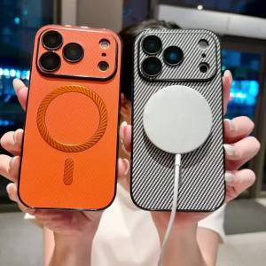 Luxury Carbon Fiber Texture For Magsafe Magnetic Case For iPhone 17 16 15 14 Plus 13 Pro Max Lens Protection Shockproof Cover