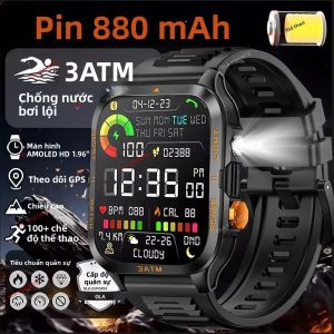 Đồng Hồ Thông Minh Thể Thao Ngoài Trời Nam 2025 Màn Hình HD 1.96 Inch Đèn LED Chống Nước Pin 800mAh Theo Dõi Nhịp Tim Hỗ Trợ Gọi Bluetooth Tương Thích Với Android/iOS