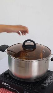 Panci Steam Pot Stainless & Tutup Kaca Coklat Panci Sup Sop 20/22/24/26 cm