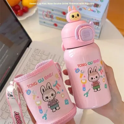Childrens Thermal Cup Straw Water Bottle Food Grade 316 School Specialty Girls Boys Water Pot Stainless Steel Insulated Mug