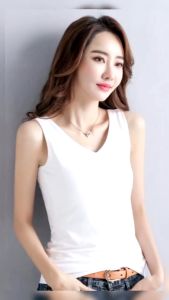 Catalog Fashion เสื้อกล้ามคอวีแขนกุด สไตล์ไร้ขอบ สีพื้น 2 สี