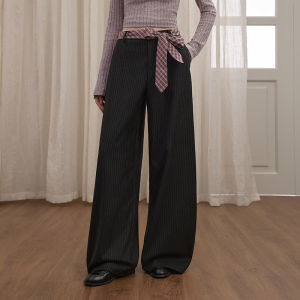 Unifree | Black Saber-Style Stripe Loose Drapey Wide Leg Trousers