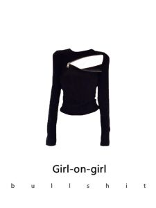 Sweet Cool Zipper Uneven Base Shirt Womens T-shirt Fall New Style Unique Exquisite Long Sleeve round Neck Commute Fashion