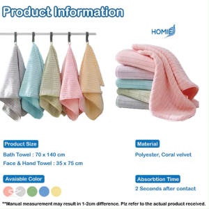 HOMIE Coral Fleece Bath & Face Hand Towel (Soft & Faster Absorbent) Adult Towels