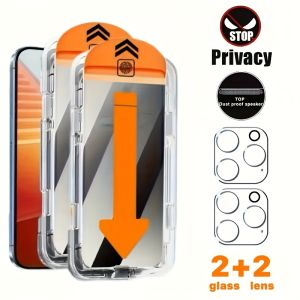 2 Pcs One-Click Easy Installation Privacy Screen Protector + 2 Pcs HD Camera Lens Protector Compatible With IPhone 17 16 15 14