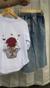 Myvistore Setelan Anak Perempuan Blouse & Kulot Usia 3-12 Tahun Motif Lucu Kekinian Bahan Katun