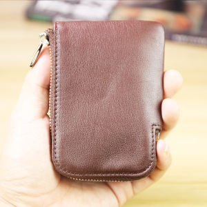 Handmade Japanese and Korean Mini Mens and Womens Leather Card Holder Small and Short Mans Wallet Cowhide Coin Purse Coin Bag