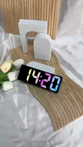 Plug In Dual Purpose Led Electronic Alarm Clock Voice Control Digital Clock Large Screen Display Time Temperature Date Snooze Function Dual Alarm Clock Silent Design Dormitory Bedroom Bedside Lamp