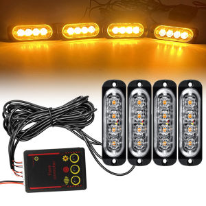 4LED Car Emergency Lights Auto Police Strobe Light Amber LED Warning Flashing Signal Lamp Beacon 12V/24V for Trailer Truck