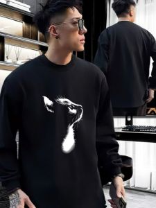 American Heavy Weight Street Tide Brand Mens Long-Sleeved T-shirt Handsome Black Pure Cotton Inner Bottoming Shirt Autumn Crew Neck Tops