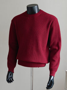 เสื้อสเวตเตอร์คอกลมแขนยาวหลวมๆ สำหรับผู้ชาย ทรงหลวม สไตล์ฤดูใบไม้ร่วงและฤดูหนาว คุณภาพสูง ลายทางแนวตั้ง เสื้อชั้นในถัก