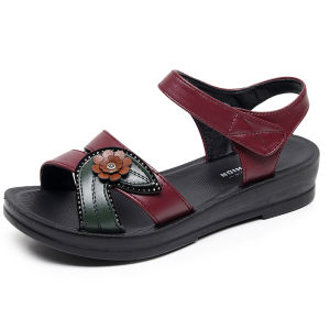 Comfortable Anti-Slip Wedge Heel Womens Sandals Soft Bottom Flat Shoes Floral Pattern Casual Fashion Summer New Arrival