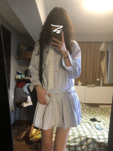 Váy Sơ Mi Kẻ Sọc Kiểu Pháp Thiết Kế Nối Dài Eo Thanh Lịch Mùa Thu Đông 2025 Váy Ngắn Chữ a Thường Ngày Cho Nữ