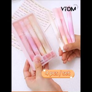 VTOM 4pcs Soft Tip Highlighter Pen Set Pastel Light Color Fluorescent Marker Pen Kawaii Stationery Set For Kid Student