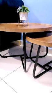 Brown Round Nesting Coffee Table with Four Steel Legs