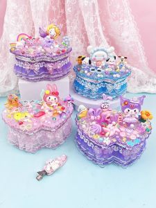 Childrens DIY Sweet Heart Jewelry Box Material Kit Creative Cartoon Doll Storage Box Cream Glue Handmade Toy Heart Shaped