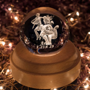 Creative Zodiac Constellation Wooden Music Box with Transparent Crystal Sphere