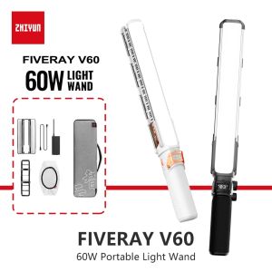 ZHIYUN FIVERAY V60แท่งเติมไฟ LED แบบมือถือ100วัตต์ไฟวิดีโอถ่ายทอดสดการยิงนอกบ้านถ่ายภาพแบบพกพาแสงแบบแท่งไฟส่องเฉพาะภาพแบบซอฟท์ไลท์
