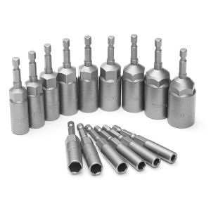 5/10/15Pcs 80mm Deepen Power Nut Driver Drill Bit Set 5.5-19MM Impact Socket Adapter for Power Tools 6.35MM Hex Shank