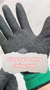 Combo 12 đôi găng tay lao động chống trượt màu xanh lam găng tay phủ cao su đen bao tay chống nước và chống đâm thủng CHÍNH HÃNG