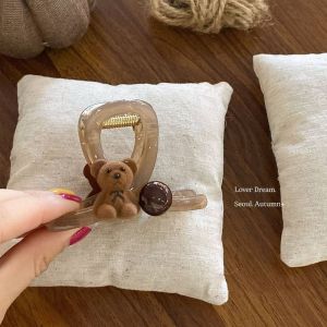 Colorful Flocking Bear Hair Clips Fashionable Cute Bun Hairpins Shark Jaw Clips High-End Hair Accessories Autumn Winter New Arrival