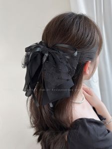 Elegant Black Bowknot Hair Clip Womens Large Size Lace Hair Accessories for Updo Shark Fin Hair Clip Stylish Hair Accessories