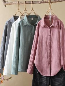 Pure ผ้าฝ้าย แขนยาว สไตล์ฝรั่งเศส ลูกไม้ ปกเสื้อ เสื้อเชิ้ต ผู้หญิง Double Layer ผ้าฝ้าย Thread เสื้อเบลาส์ Layering Inner Wear เสื้อท่อนบน