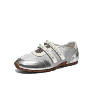 Belle | Summer New Lightweight Silver Athletic Mary Jane Shoes Pearl Magic Strap