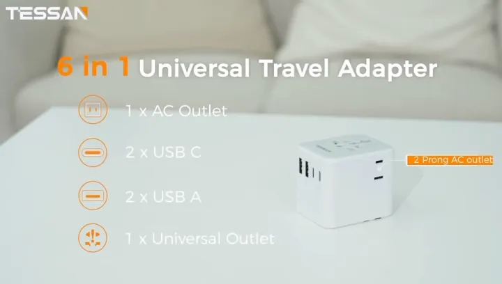 TESSAN Universal Travel Adapter USB Type C China Plug Adapter, Travel to Japan Korea Universal Adapter for Samsung/IPhone/MacBook/EarPods