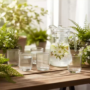 Bộ Ly Bình Thủy Tinh Cao Cấp Roundy Bloom - Ly Lùn 220ml & Bình 1.3L Thiết Kế Tinh Tế
