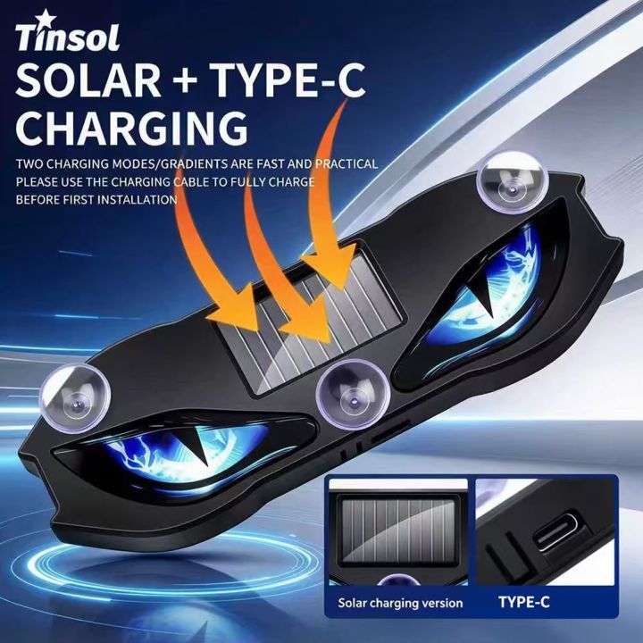 TINSOL Solar-Powered Car Neon “Devil's Eye” LED Warning Light, Suction ...