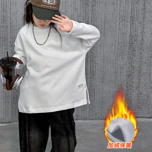 White Long Sleeve Base Shirt for Girls Autumn Winter Inner Wear Thin Fleece Layering Top Cotton round Neck Korean Style Childrens Clothing