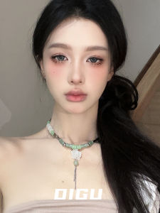 Elegant Short Lotus Pendant Necklace in Jade Green Bamboo Node Design Versatile New Chinese Style Retro Fashion Jewelry