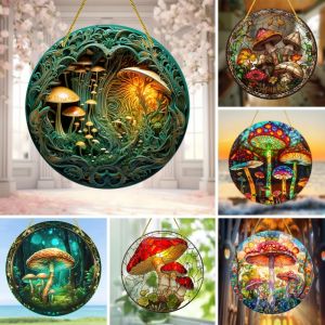 Mushroom Suncatcher Stained Window Hanging Acrylic SignGifts For WomenFestival Decor Round Sign Wreath Sign Wreath Center