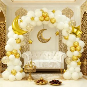 101Pcs Moon and Cloud Balloon Set Star and Moon Eid Theme Platinum Latex Balloon Decoration Birthday Eid Festival Party Background Photo Decoration Arrangement Balloon Atmosphere Props