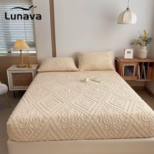 LUNAVA Velvet Bedsheet No Lukot No Gusot Embossed Bedsheet Elastic Mattress Protector Bed Sheet Only